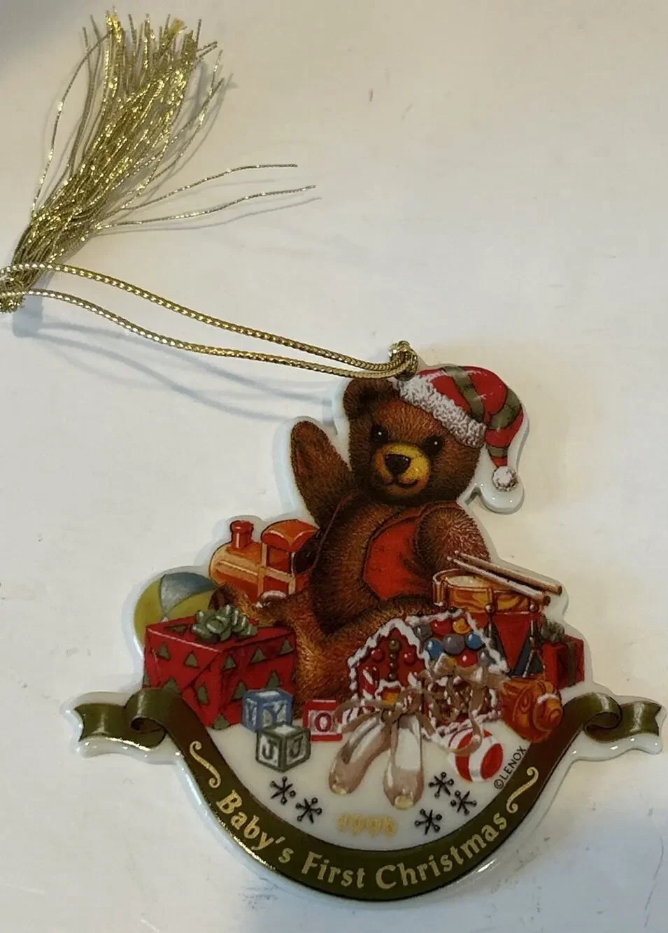 VTG Lenox 1996 BABY'S FIRST CHRISTMAS Teddy Bear Toys Christmas Ornament No Box